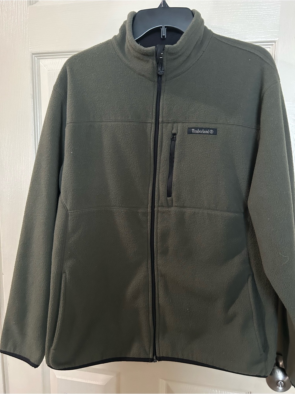 Timberland Men's Olive Green Full-Zip Fleece Jacket - Chest Pocket